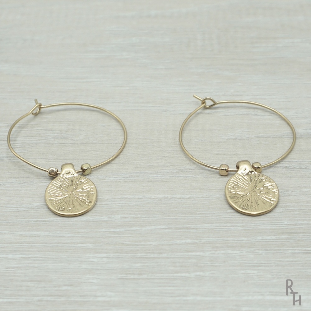 Gold Rustic Boho Hoop Earrings - Picture 3 of 5